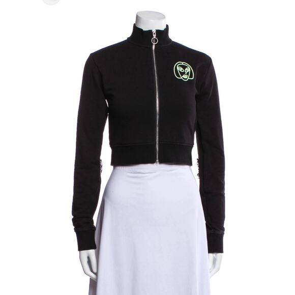 I’m Sorry By Petra Collins Jacket Women’s Medium Black Cropped Elbow Hearts - Picture 1 of 12